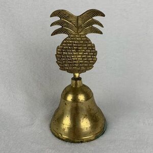 Vintage Solid Brass Bell With Pineapple Top Handle‎ Welcome Symbol Patina